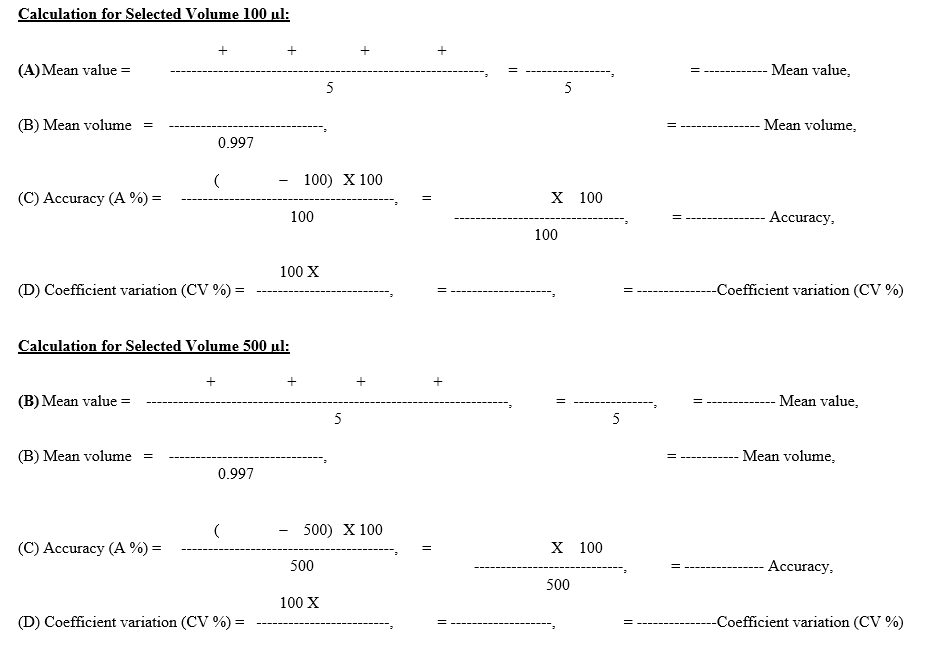 Procedure for operation and calibration of micropipettes