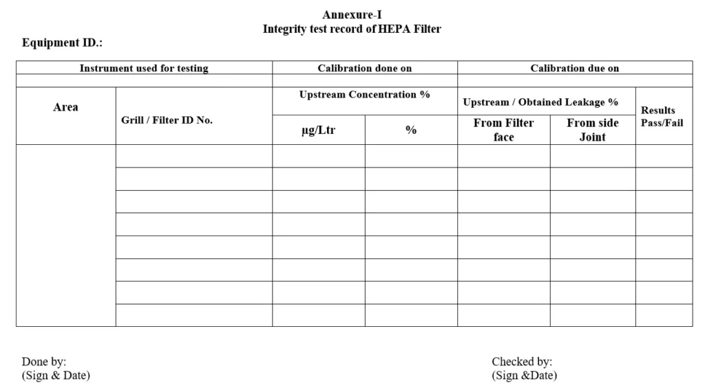 integrity test of HEPA filters