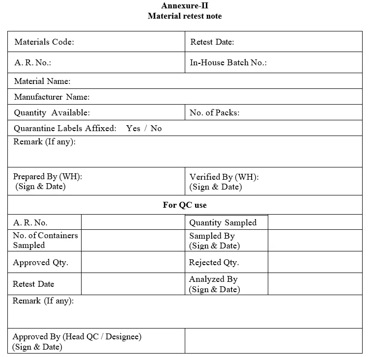 identification and control of materials due for retest and expiry