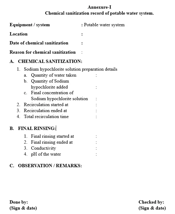 chemical sanitization of potable water storage and distribution system