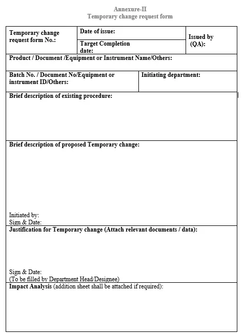 Sop for handling of temporary change control