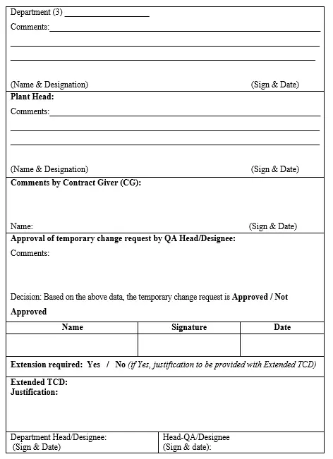 Sop For Handling Of Temporary Change Control