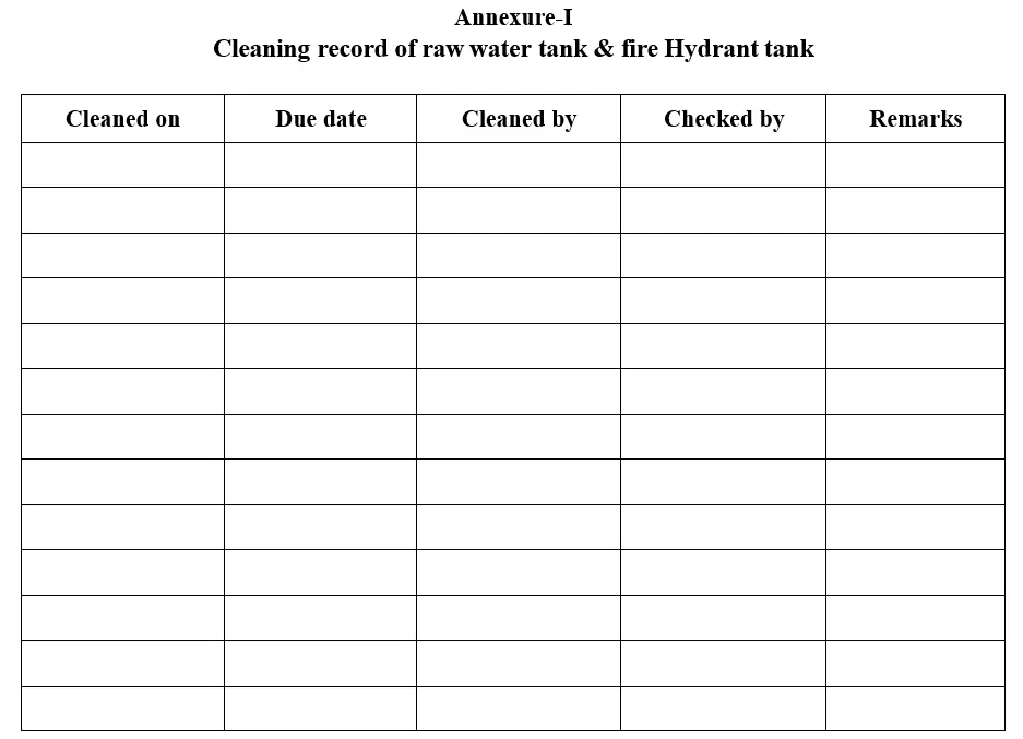 Procedure for cleaning of underground raw water storage and fire hydrants water tank