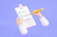 3D. Cartoon hand Medical Clipboard.Medical report and pencil.